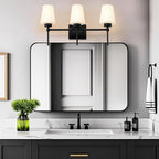 Bathroom Vanity Light Fixtures Brushed Black Over Mirror with Milk Glass Shade Wall Sconce Lighting Lamp Bath 3-Lights (Exclude E26 Bulb)