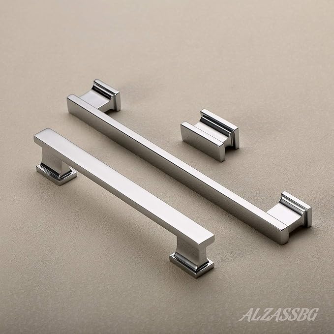 Alzassbg 15 Pack Polished Chrome Cabinet Pulls, 6-1/4 Inch(160mm) Hole Centers Silver Kitchen Cabinet Handles for Cabinets and Drawers AL3061CP