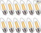 FLSNT 100W Equivalent LED Candelabra Bulbs, 800LM Dimmable LED Chandelier Light Bulbs, 2700K Soft White, E26 Base, 12 Pack UL,CA65 Listed.