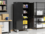 Greenvelly Metal Garage Storage Cabinet with Wheels, Black 72" Rolling Storage Cabinet with 2 Doors and Adjustable Shelves, Steel Tool Cabinets, Metal File Cabinets for Garage, Home Office