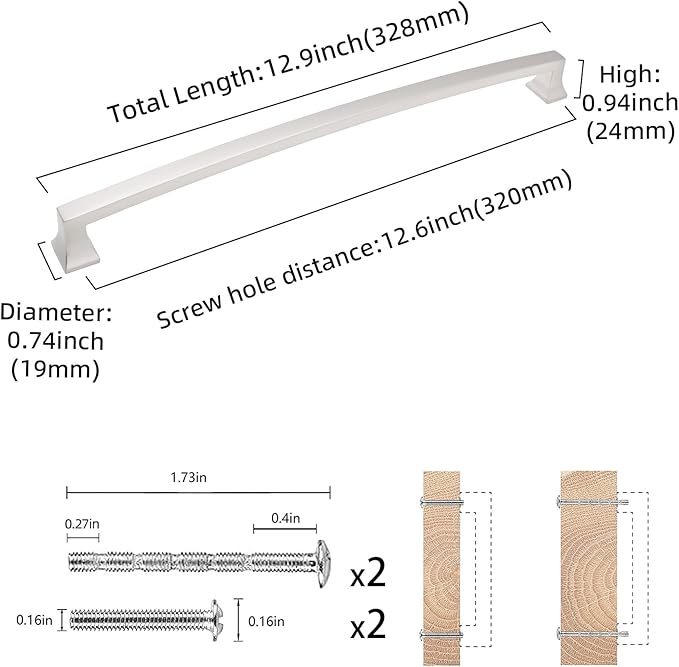 COTYKILEY 10 Pack 12.6 Inch(320mm) Brushed Satin Nickel Cabinet Handles Kitchen Cabinet Pulls Cabinet Door Handles Kitchen Cabinet Hardware Cupboard Drawer Pulls Dresser Handles