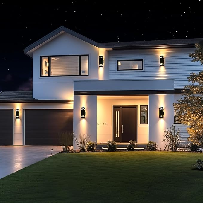 Up and Down Lights Outdoor Wall Light Fixtures, Aluminum Dusk to Dawn Outdoor Lighting Fixture, Modern Black Exterior Light Fixtures, Wall Mount Porch Light for House Front Door