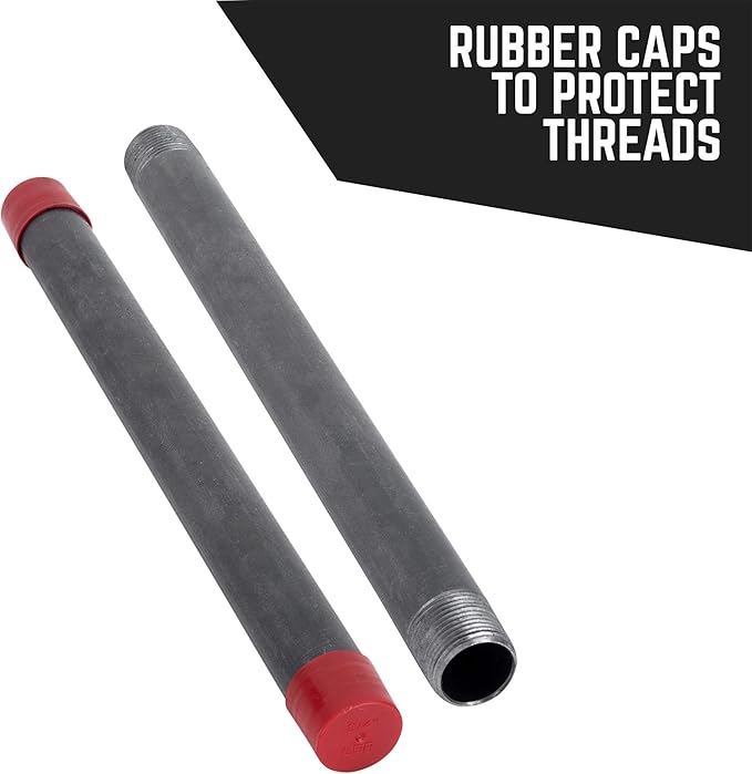 PIPE DÉCOR 1/2” x 24” Malleable Cast Iron Pipe, Pre Cut Connectors, Industrial Steel Grey Fits Standard Half Inch Black Threaded Pipes Nipples and Fittings, Build Vintage DIY Furniture, 6 Pack