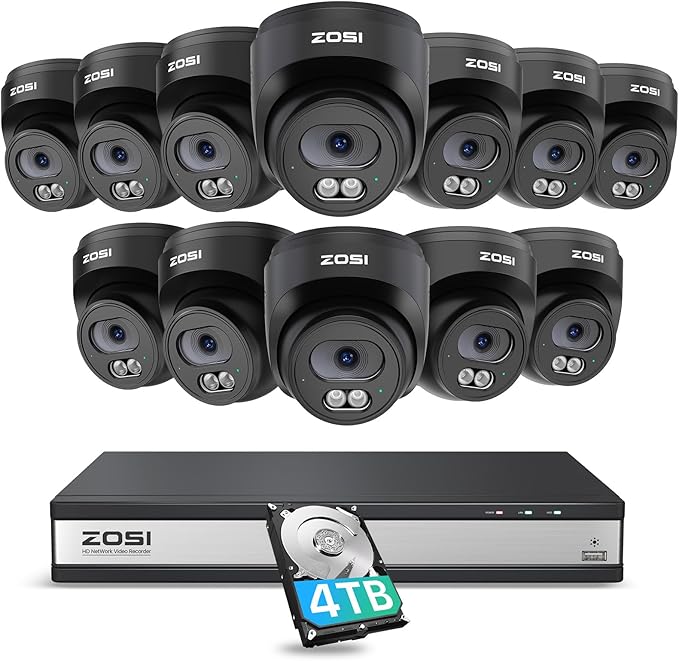 ZOSI C220 16CH 4K PoE Home Security Camera System, 16 Channel 4K 8MP NVR with 4TB HDD for 24/7 Record, 14 x 4MP(1440p) QHD 2.5K Dome IP Cameras Outdoor Indoor, Smart AI Human Detection, Two-Way Audio