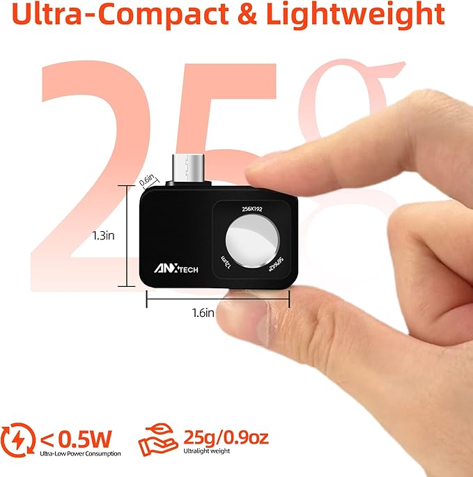 Mini Thermal Camera for Android, Small Thermal Imager for Smartphone, 512x384 Super IR Resolution, 256x192 IR Resolution, Infrared Camera for Home Inspection, HVAC, Automotive
