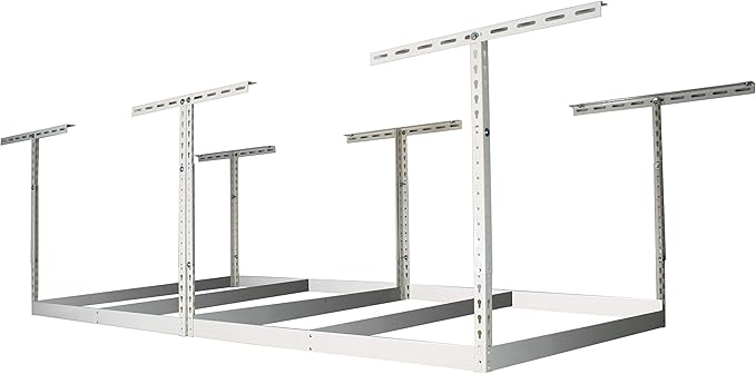 MonsterRax 4x8 Overhead Garage Storage Rack Frame Kit - Hanging Storage Shelves, Ceiling Storage Rack System, Overhead Garage Organizers And Storage, Ceiling Shelving - (White, 18"-33")