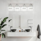 Aipsun Brushed Nickel Bathroom Lighting Fixtures 4 Light Crystal Modern Bathroom Vanity Light (Exclude Bulb)