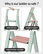 Taranta 4 Step Ladder, Lightweight Aluminum Step Stool with Convenient Handgrip, Folding Ladder with Anti-Slip Pedals, 330lbs Capacity Stepladder for Home, Office, Kitchen - Fairyland Green