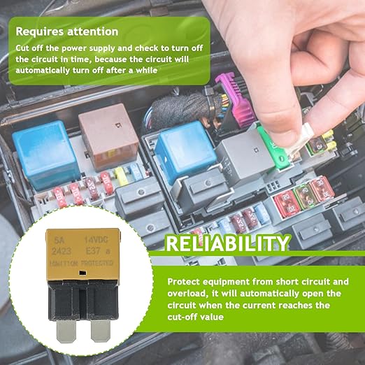 5A DC 12V-14V Auto Reset Circuit Breaker ATC/ATO Low Profile T1 Mini Blade Fuses Breakers for Car Trucks Marine Boat RV Solar and More,2 Pack