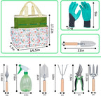 Garden Tool Set with Bag and Gloves, Stainless Steel Gardening Tool Set, Ideal Gardening Gifts for Women and Men, Set of 9