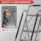 KINGRACK 5 Step Ladder, Folding Step Stool for Adult with Tool Platform, Handrails, Wide Anti-Slip Pedals, Pass 800lbs Load Testing， Portable Safety Step Stool for Home, Kitchen, Black