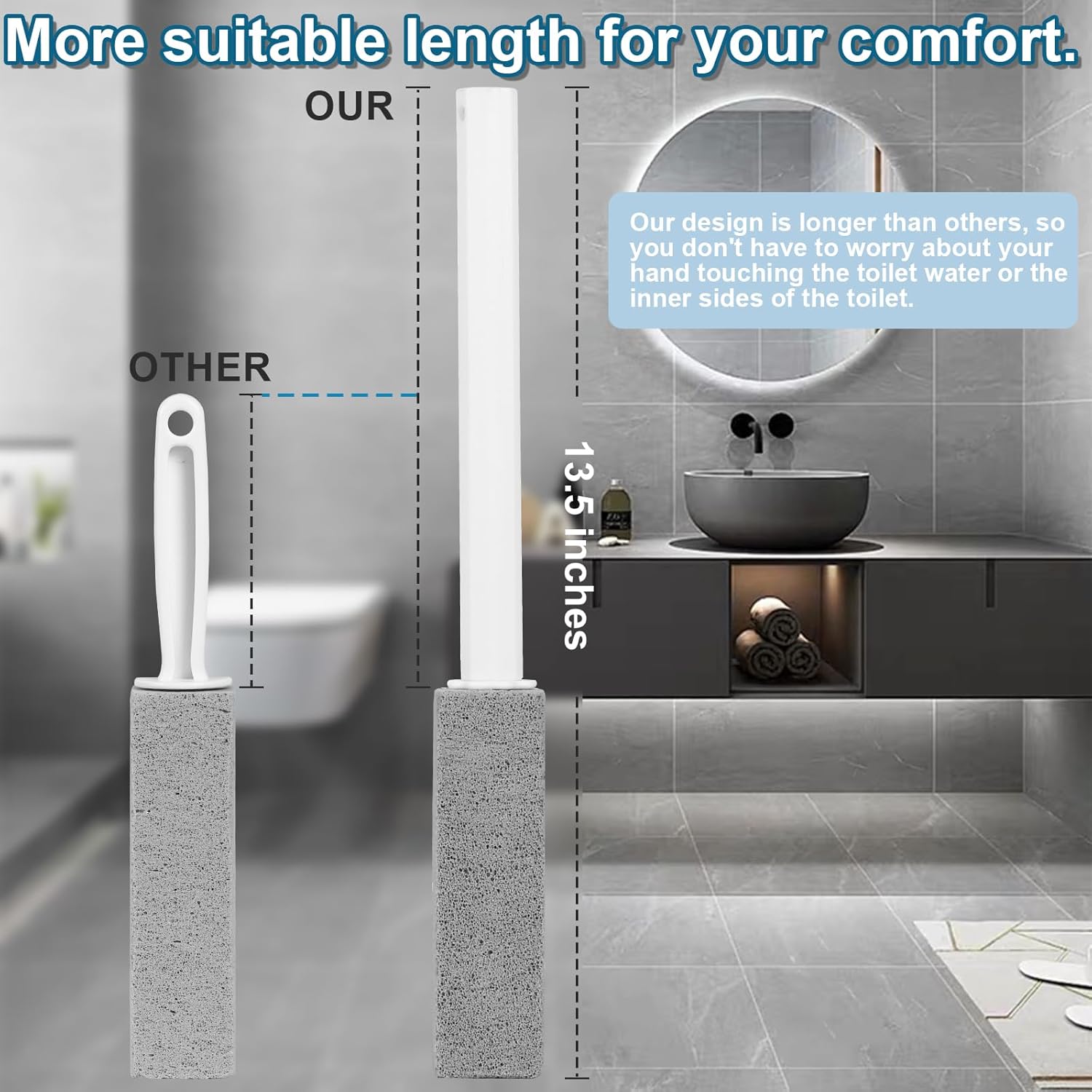 5 Packs Pumice Cleaning Stone with Extra Long Handle, Pumice Stone for Toilet Bowl Clean for Cleaning Toilets, Bathtubs, Grills, Swimming Pools, Sinks