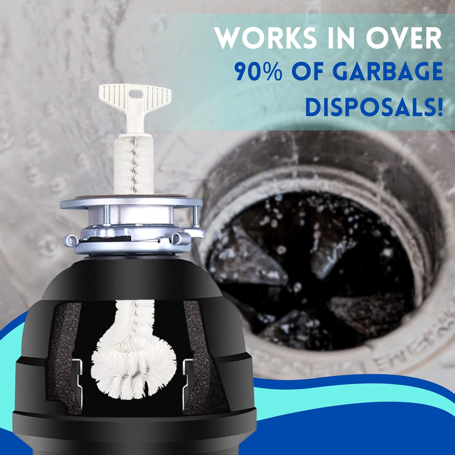 Universal Garbage Disposal Cleaner and Deodorizer, 12" Long Sink & Drain Brush Cleaner for Eliminating Residues & Odor, Sturdy T-Grip Handle, USA Made Sink Disposal Cleaning Brush by FryOilSaver Co.