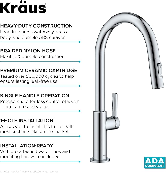 KRAUS Oletto Single Handle Pull Down Kitchen Faucet in Chrome, KPF-2820CH