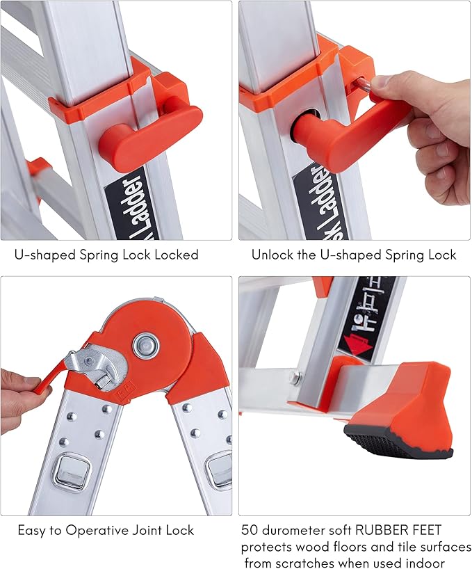 Ladder, A Frame 5 Step Ladder Extension, 17 Ft Anti-Slip Multi Position Ladder, Storage Folding Ladder, 330 lbs Security Load Telescoping Aluminum Ladders for Stairs Home Indoor Outdoor Roof