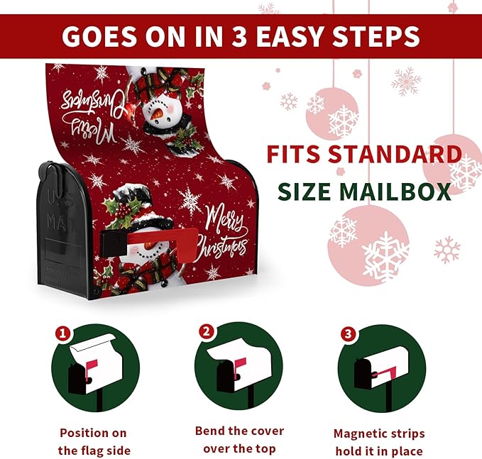 Christmas Snowman Mailbox Covers Magnetic Large Size 25.5 x 21 in Winter Red Xmas Mailbox Wraps Cover Letter Box Post Cover Oversized Christmas Decorations for Outside Garden Yard
