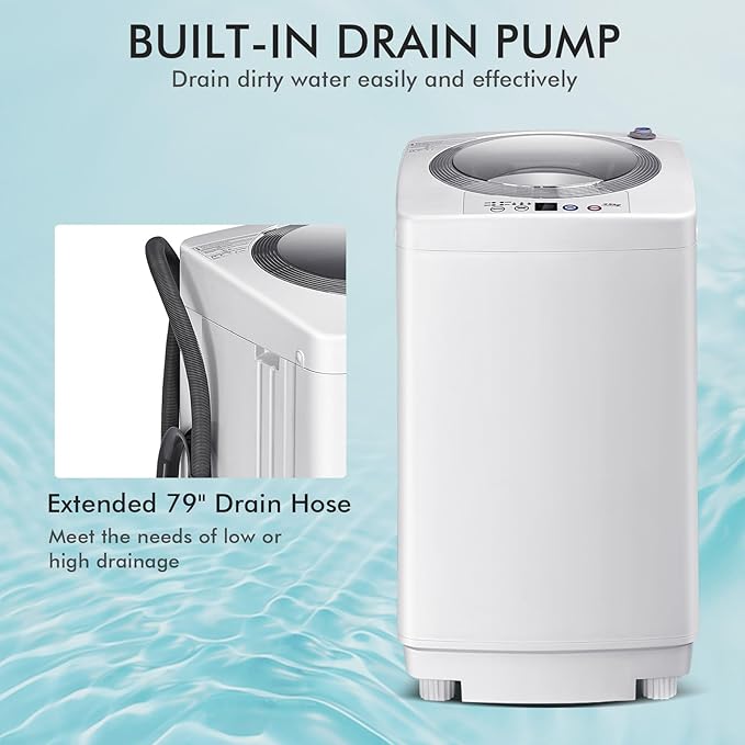 RELAX4LIFE Full-Automatic Portable Washing Machine, 8 LBS Capacity w/6 Programs & 3 Water Levels, LED Display, Drain Pump, Compact Laundry Washer and Dryer Combo for Home, Dorm, Apartment, RV, Camping