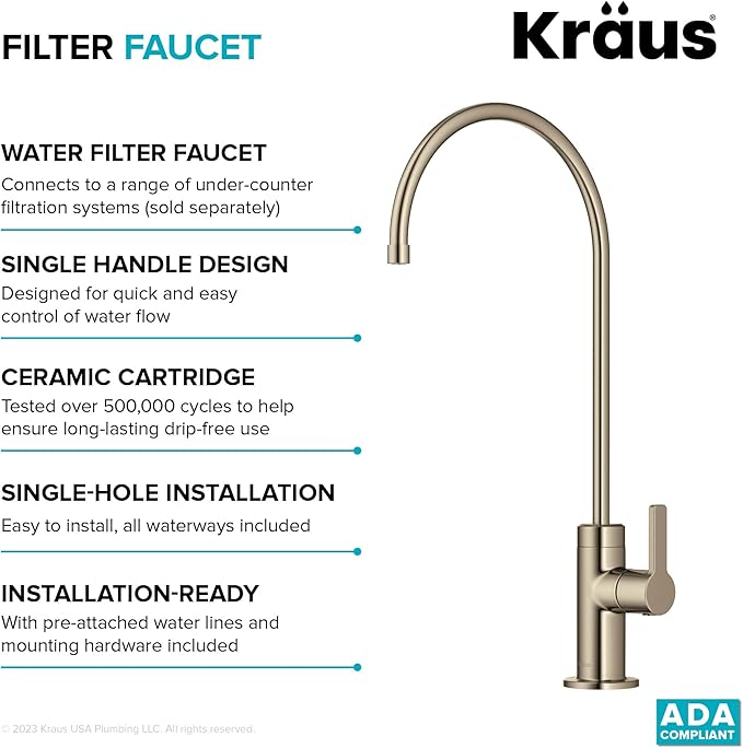 KRAUS Oletto Single Handle Drinking Water Filter Faucet for or Water Filtration System in Spot-Free Antique Champagne Bronze, FF-103SFACB
