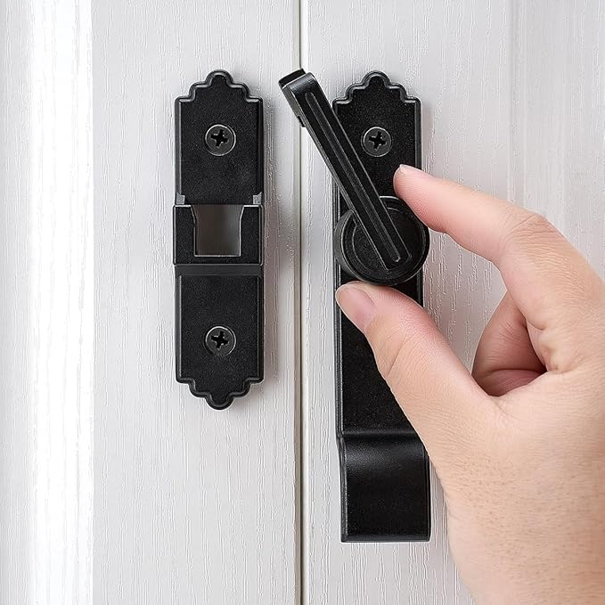 180 Degree Black Barn Door Lock, Flip Gate Latch with Handle, Heavy Sliding Door Latches, Door Security Sliding Latch Lock for Cabinets, Bathroom, Garden, Window, Garage