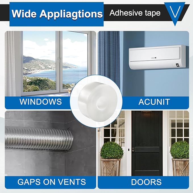 Window Weather Sealing Tape 2 Inch x 33 FT Weather Stripping Residue-Free Clear Window Insulation Caulk Tape for Doors Windows and Shower Glass Gaps Bathroom