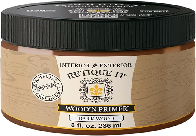 Retique It Wood'n Primer - Paint it then stain it - Stainable Wood Fiber Paint (Dark Wood, Small)
