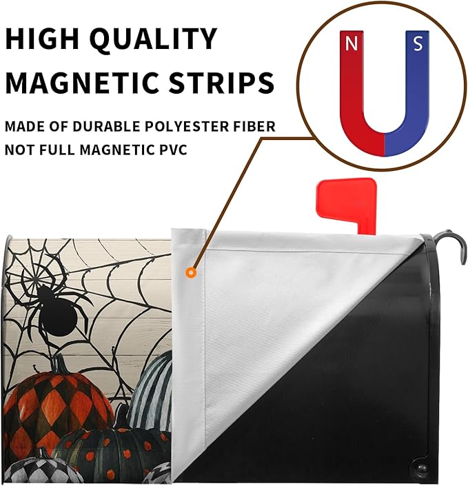 Halloween Magnetic Mailbox Covers Overszied Fall Pumpkin Spiders Mailbox Cover Large Size Spooky Halloween Mail Box Post Cover 25.5 X 21 Inch Seasonal Decor for Outdoor Garden Yard
