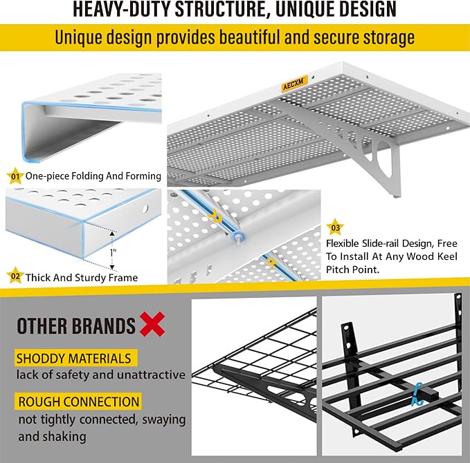 4-Pack 1.64x4ft Adjustable Garage Wall Shelving 1120lbs Load Capacity Heavy Duty Wall Mounted Storage Shelf Metal Floating Shelves for Garage(White)
