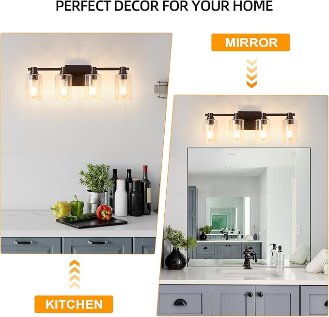 4 Lights Bathroom Lighting Fixtures Over Mirror Oil Rubbed Bronze Bathroom Vanity Light Fixture Farmhouse Vanity Light Vintage for Bedroom Living Room Hallway