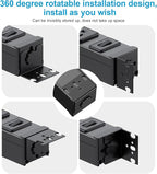 HHSOET Metal 360° Rotating Mountable Power Strip, 8 Outlet Gaming Table Mounted Outlet Strip, Heavy Duty Wall Mount Surge Protector with Switch, 15A 125V 1875W, 15ft Power Cord.(Black)