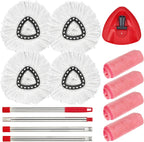 Matthew Spin Mop Replace Head Kit,Base,Handle Compatible with EasyWring Microfiber Spin Mop,4 Mop Refills Replacement Heads,30-58in Mop Handle and 1 Mop Base Combo Set White (1-Tank System)