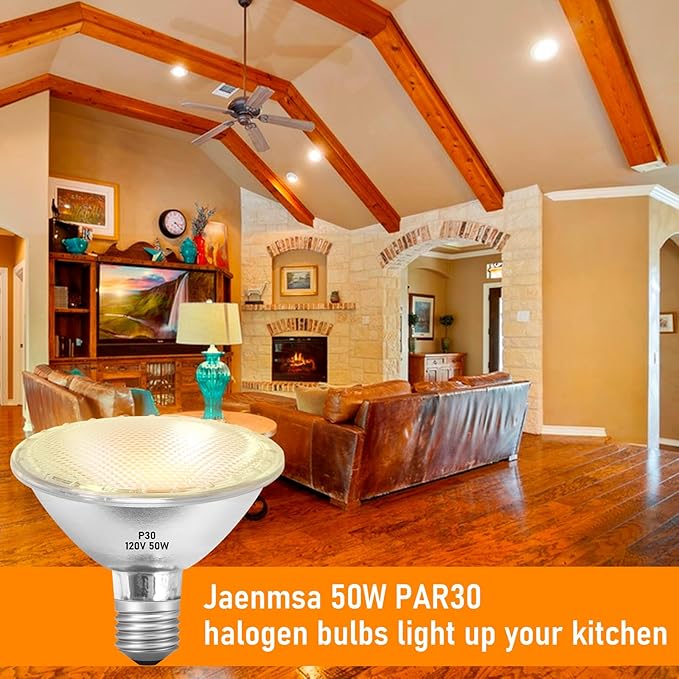 Par30 Halogen Light Bulbs 50W 120V, Short Neck Par30 Flood Light Bulbs,Dimmable 2700K Warm White, 6Pcs Halogen Bulbs E26 Base for 5-6in Recessed/Ceiling Cans/Accent/Tracking Lighting