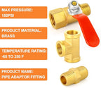 GASHER 6PCS 1/4 Inch NPT Brass Pipe Fitting, Ball Valve, Barstock Tee Brass Pipe Fitting and Air Hose Fitings