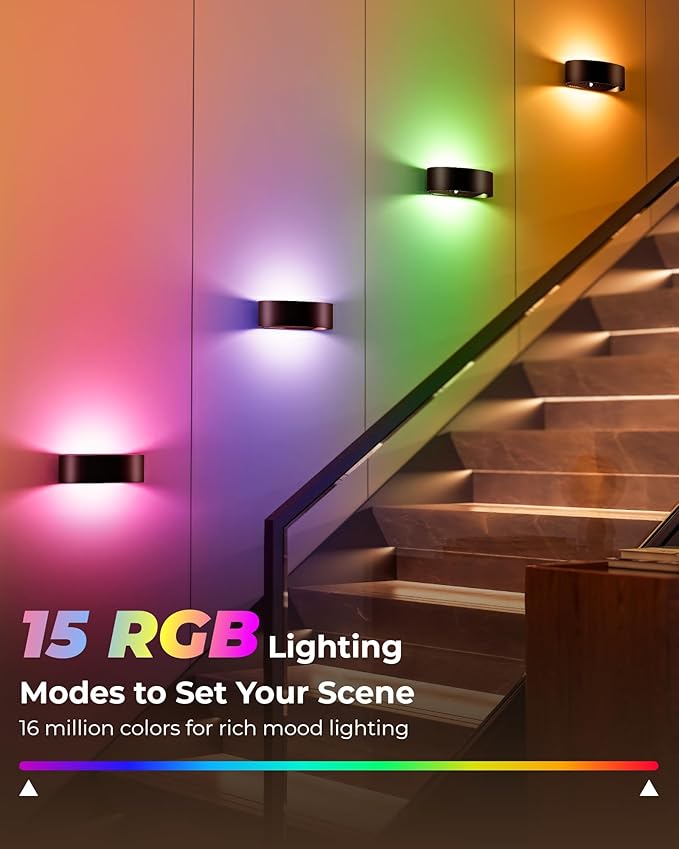 Motion Sensor Night Light, Rechargeable 5000mAh Battery Wall Sconce with Remote, 18 Colors, Dimmable, Timer, for Bedroom, Hallway, Stairs, Bathroom, Living Room (2-Pack, Black)