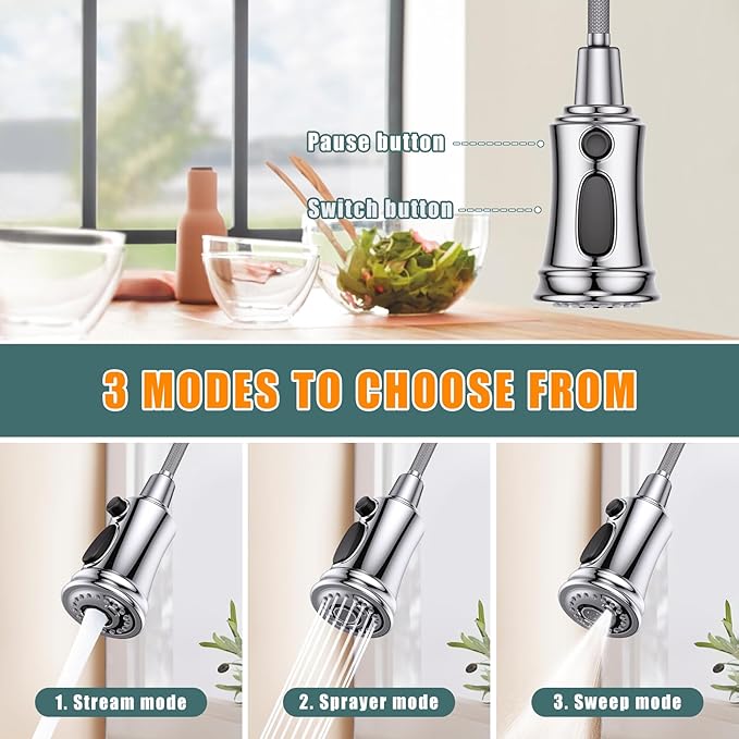 Kitchen Faucet with Pull Down Sprayer, Hurran Commercial Stainless Steel Kithcen Faucets, Single Handle Spring Faucets for Kitchen Sink, Sink Faucet for Farmhouse Wet Bar or RV, Chrome