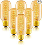T45 Edison Bulbs 40W, 6 Pack Dimmable Retro Bulbs, 110V-130V, E26 Base Dimmable Decorative Antique Filament Bulbs, Amber Glass, 2200K Warm Yellow Incandescent Bulbs for Home Lighting Decor