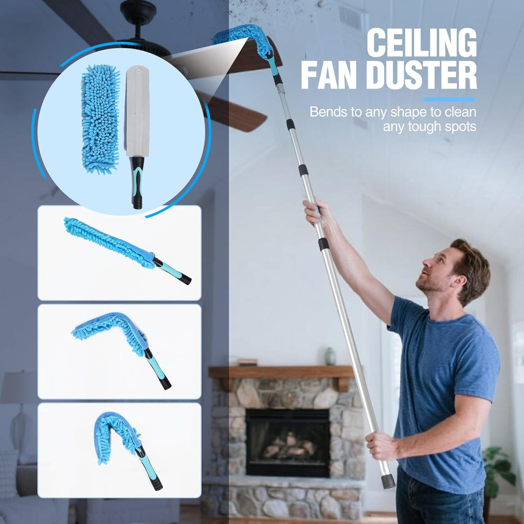 Lineslife High Ceiling Duster Kits,Extendable Reusable Cobweb,Window Cleaning Squeegee,Ceiling Fan Duster,Boat Hook, for High Roof and Glass Surfaces