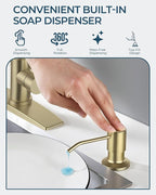 FORIOUS Kitchen Faucet with Soap Dispenser, Gold Stainless Steel Single Handle Modern Spring Commercial Sink Faucet with Pull Down Sprayer for Laundry & Utility Room RV Camp Bar Farmhouse