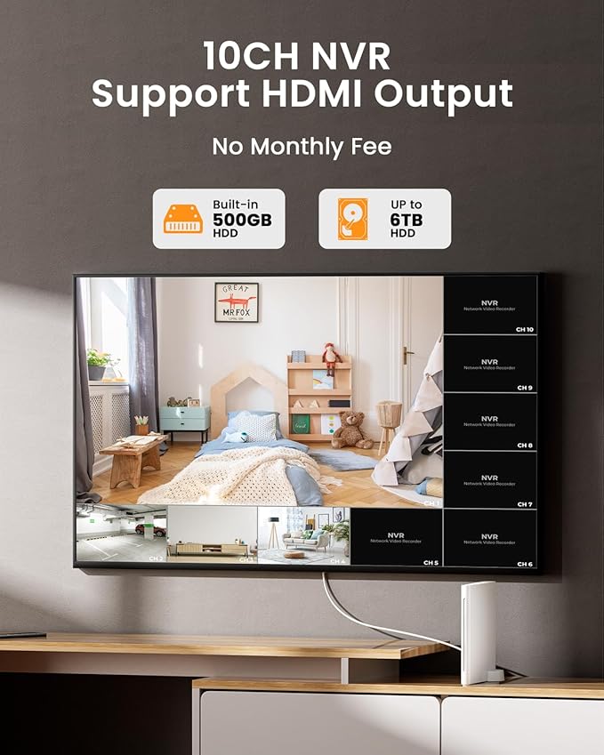 Camcamp Wireless Security Camera System, Solar Powered PTZ 4MP 6 Cam-kit Camera Security System, 500GB HDD NVR,Easy Installation, Color Night Vision, 2 Way Audio, 2.4G & 5G WiFi for Home Outdoor