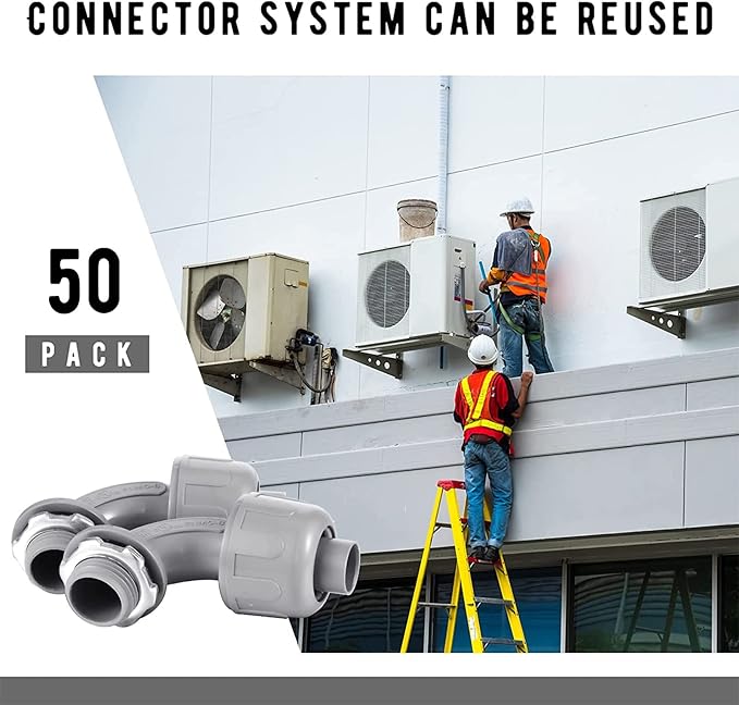 Yaomiao 50 Pcs 1/2 Inch Liquid Tight Connector PVC Electrical Conduit Fittings Straight 90 Degree Flexible Conduit Connector for Home Bathroom Tube Tool Supplies, Grey(50 Pcs)