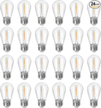 24Pack S14 Shatterproof LED Bulbs, E26 Screw Base Replacement for Outdoor String Lights - 1W Dimmable (Equal to 11W) 2700K Warm White, Weatherproof Patio Decor 120V