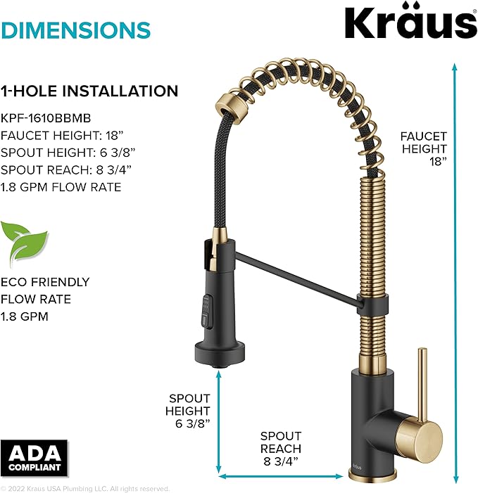KRAUS Bolden Commercial Style 2-Function Single Handle Pull Down Kitchen Faucet in Brushed Brass/Matte Black, KPF-1610BBMB