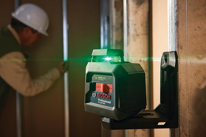 BOSCH GLL50-40G Green-Beam Self-Leveling 360 Degree Cross-Line Laser, Includes 4 AA Batteries, L-Bracket, Ceiling Clip, & Hard Carrying Case