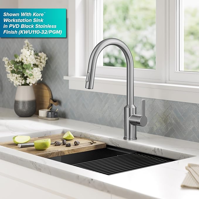 KRAUS Oletto Touchless Sensor Pull-Down Single Handle Kitchen Faucet in Spot-Free Stainless Steel, KSF-2830SFS