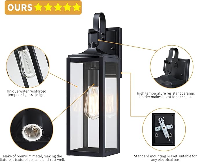 18'' Large Outdoor Wall Lights, Modern Black Exterior Lighting Fixtures, Waterproof Outdoor Sconces Porch Light for House Wall Mount, Farmhouse Wall Lanterns for Front Door, Garage,1 Pack