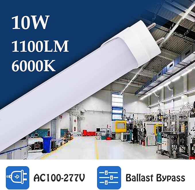 12pcs 2FT 10W T8 Tube Light White Daylight 6000k T8 LED Bulbs Household Lights Ballast Bypass G13 Base 2 Foot Milky Cover Fluorescent Tube lamp Replacement AC100-277V (10w Milky, 12 Count)