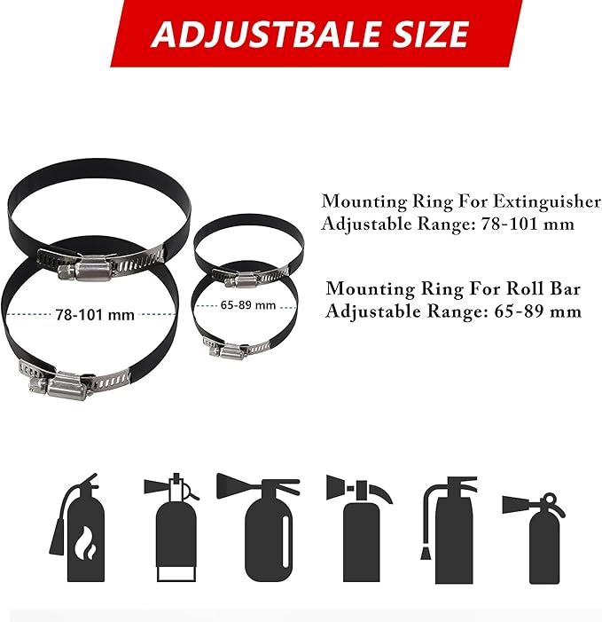 Quick Release Fire Extinguisher Mount - Aluminum Adjustable UTV Roll Bar Fire Extinguisher Holder Mounting Bracket for Jeep Wrangler TJ JK JL JKU Polaris RZR Ranger Can-Am X3 Universal