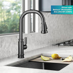 KRAUS Allyn Transitional Industrial Pull-Down Single Handle Kitchen Faucet in Spot-Free Black Stainless Steel