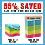 HOMEXCEL Microfiber Cleaning Cloth,100 Pack Cleaning Rags, Cleaning Towels with 4 Color Assorted, 11.5"X11.5" Shop Towels (Green/Blue/Yellow/Pink)