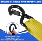 Truck Bed Tie Down Straps Ratchet Set 4 PK 15'x1.5 Inch 4400 lbs Load Rack Roof Car Accessories Heavy Duty Cargo Straps Ratching for Kayak,Moving Furniture,Boat,Trailer,Mattress Tie Downs Rope Yellow