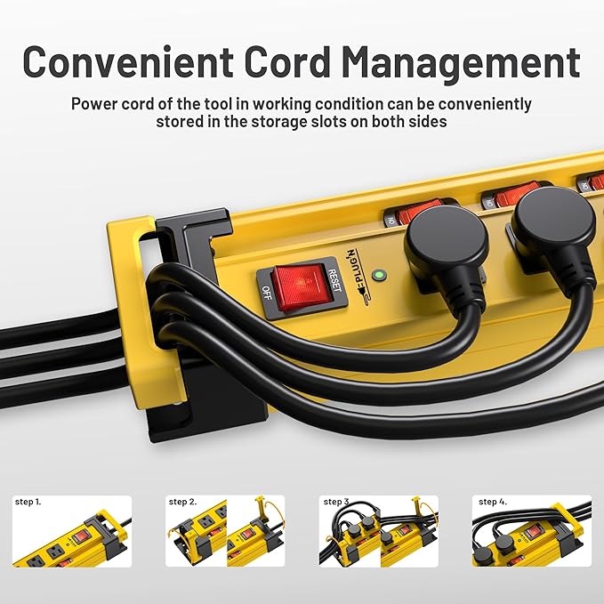 Plug'n 12 Outlet 13 Individual Switches,3300J Surge Protector Power Strip,9FT/14AWG/15AMP/1875W Power Cord,Heavy Duty Metal Power Strip with Cord Manager for Workshop,Garage,Shop